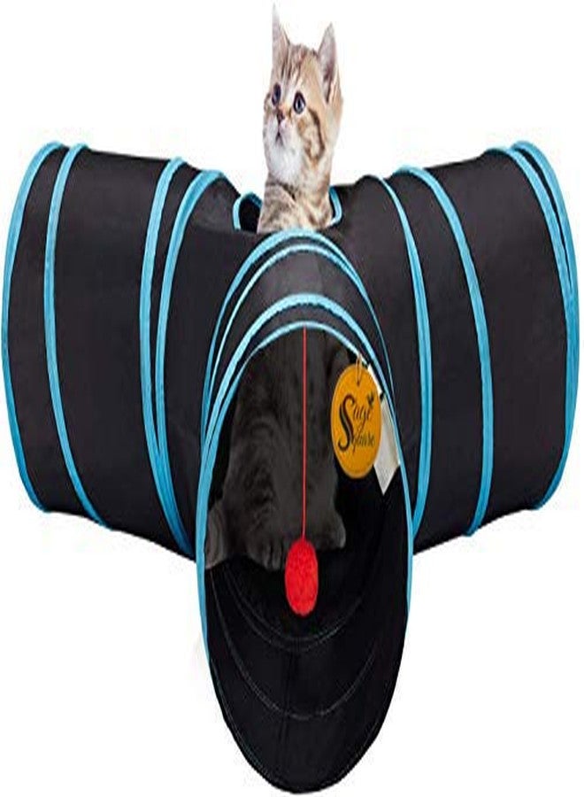 Sage Square Jumbo Collapsible Portable Sleeping Bag Exercise 3 Way Tunnel with Hanging Ball for Cat/Kitten/Puppy/Dog (Blue) - Image 1